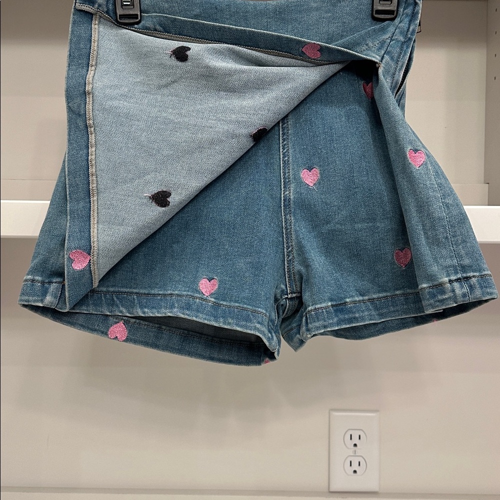 Pink Lily small Denim Skort with Pink Heart Embroidery.  Like new - Picture 2 of 3
